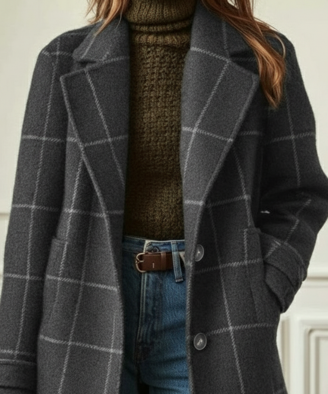 Kendra | Eleganter, Warmer Langer Damen Mantel – Zeitloser Winterlook im Karomuster 4