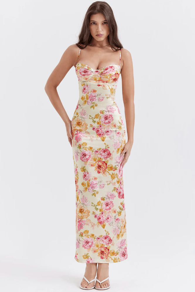 Kira | Damenkleid Festliche Kleider Spaghettiträger Blumenmuster Elegant Sommer 0