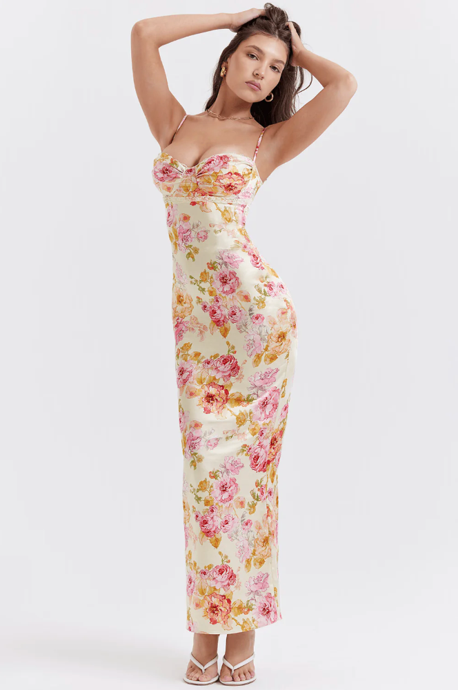 Kira | Damenkleid Festliche Kleider Spaghettiträger Blumenmuster Elegant Sommer 2