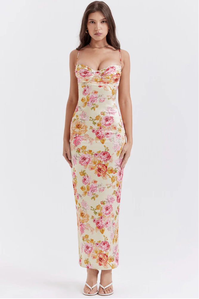 Kira | Damenkleid Festliche Kleider Spaghettiträger Blumenmuster Elegant Sommer 3