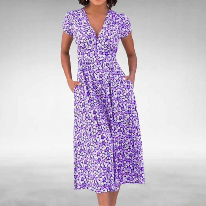 Kira | Elegantes Midikleid Sommer – Floraler Druck &amp; V-Ausschnitt für Damen 2