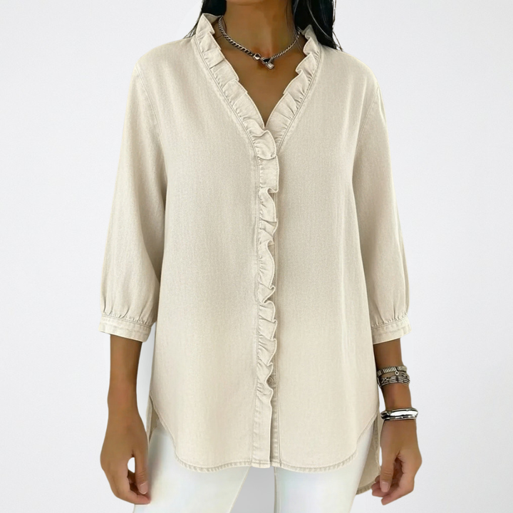 Klaudia | Elegante Damenbluse mit verspielten Rüschen-Details 7