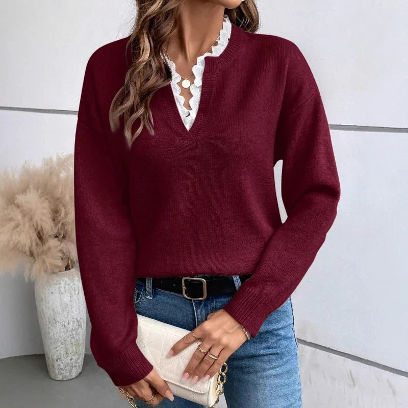 Lena | Eleganter Strickpullover mit Spitzen-V-Ausschnitt 5