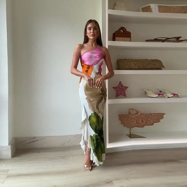 Lena | Elegantes, Asymmetrisches Maxikleid Sommer mit Blumenprint für Festliche Anlässe 0