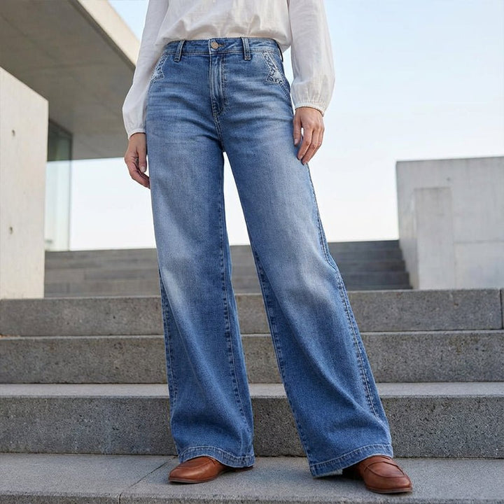 Lena | Hochtaillierte, Vintage & Bequeme Damenjeans im Wide Leg Stil 0