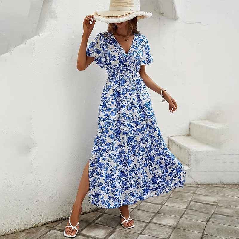 Lilia | Elegantes, Blumenmuster &amp; V-Ausschnitt Maxikleid 0