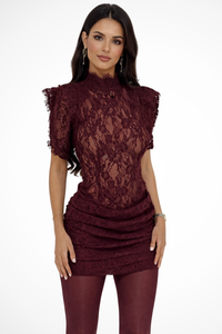 Johanna | Elegant lace mini dress with stand-up collar
