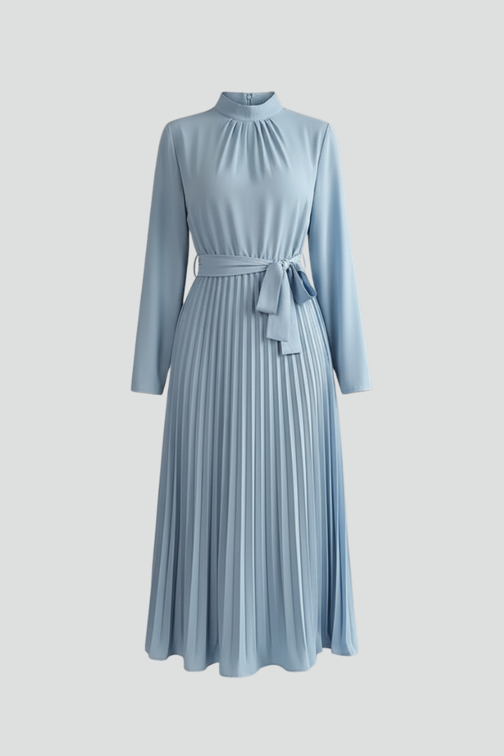 Lina | Elegantes, Plissiertes &amp; Vielseitiges Midikleid mit Stehkragen 1