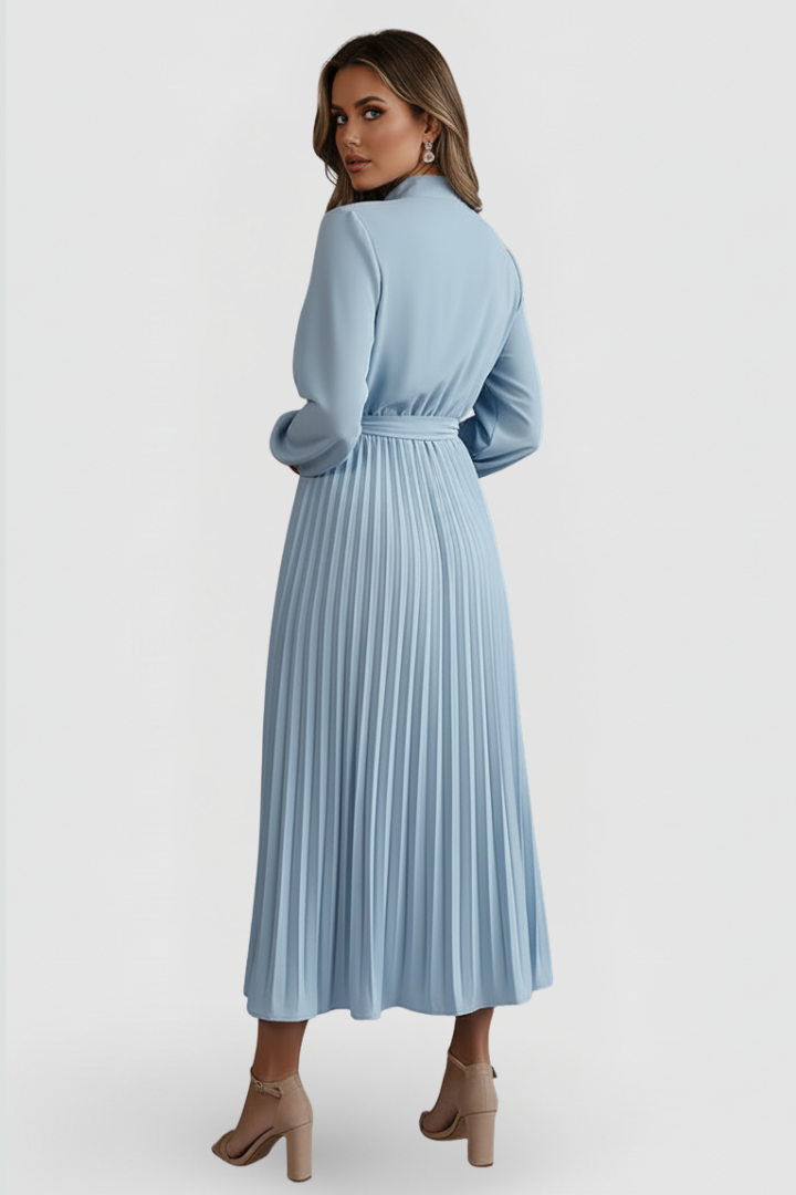 Lina | Elegantes, Plissiertes &amp; Vielseitiges Midikleid mit Stehkragen 3