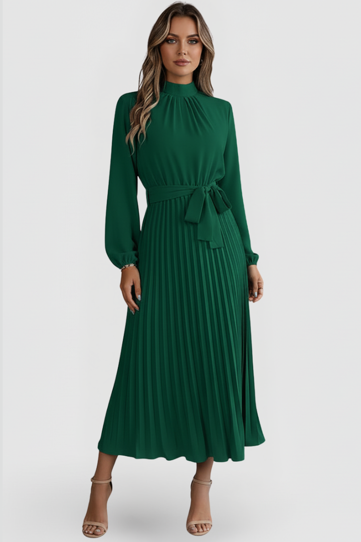 Lina | Elegantes, Plissiertes &amp; Vielseitiges Midikleid mit Stehkragen 5