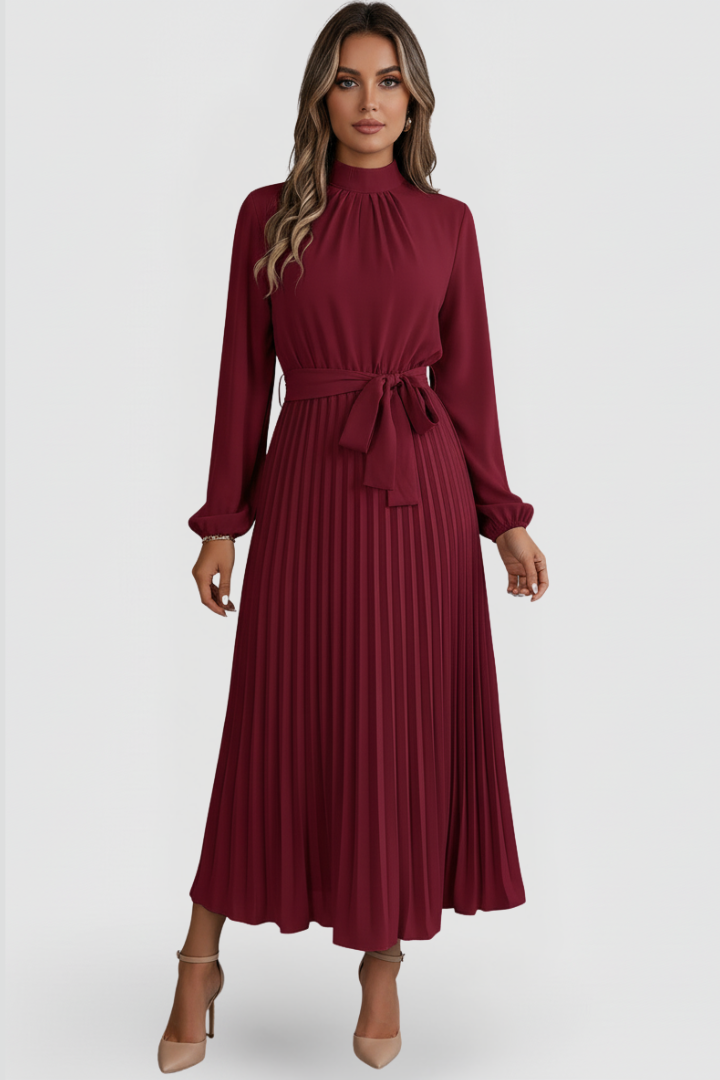 Lina | Elegantes, Plissiertes &amp; Vielseitiges Midikleid mit Stehkragen 6