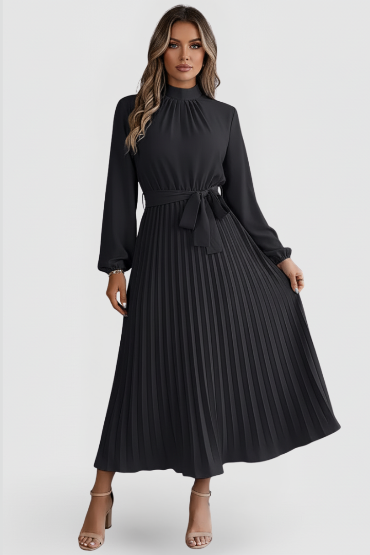 Lina | Elegantes, Plissiertes &amp; Vielseitiges Midikleid mit Stehkragen 9