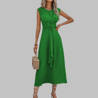 Yvonne | Elegant A-line midi dress with waist belt