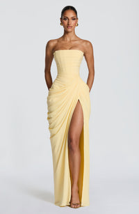 Anna| Elegant strapless maxi dress with asymmetrical draping