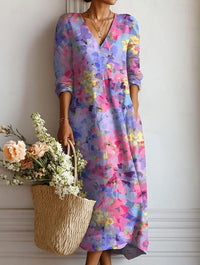 Shannon | Elegantes Blumen-Midikleid mit V-Ausschnitt und langen Ärmeln