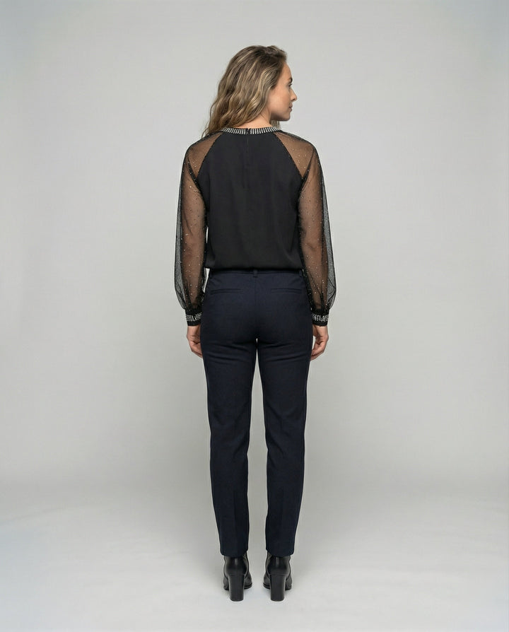 Livia Glam | Elegantes Pailletten Top mit Transparente Ärmel 3