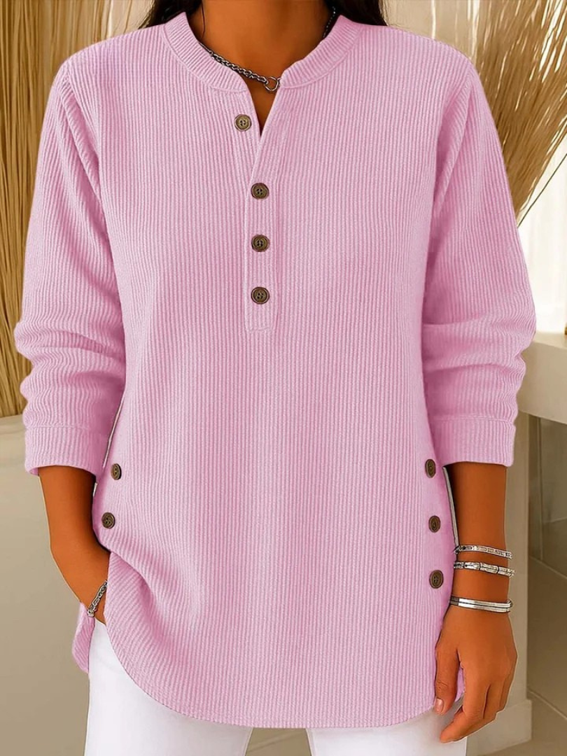 Livia | Bequemes Langarm Henley-Oberteil mit Rippstruktur 0
