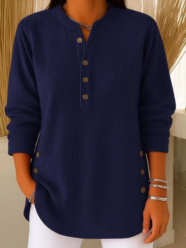 Livia | Bequemes Langarm Henley-Oberteil mit Rippstruktur 2