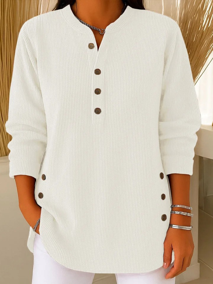 Livia | Bequemes Langarm Henley-Oberteil mit Rippstruktur 3
