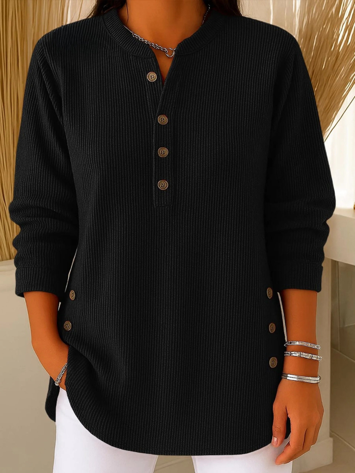 Livia | Bequemes Langarm Henley-Oberteil mit Rippstruktur 4