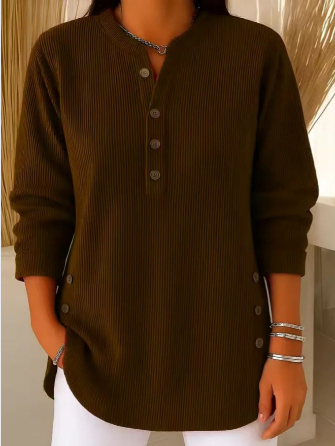 Livia | Bequemes Langarm Henley-Oberteil mit Rippstruktur 5