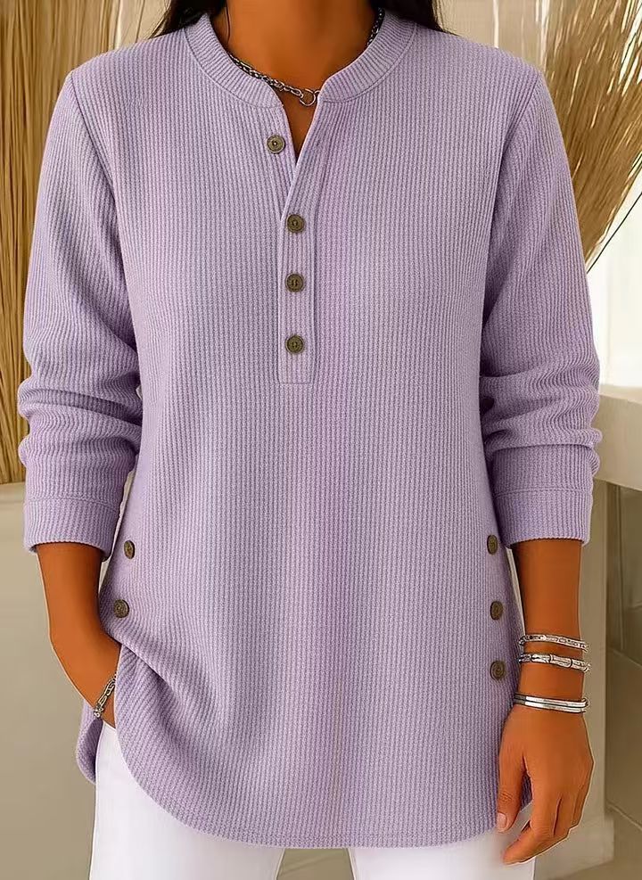 Livia | Bequemes Langarm Henley-Oberteil mit Rippstruktur 7