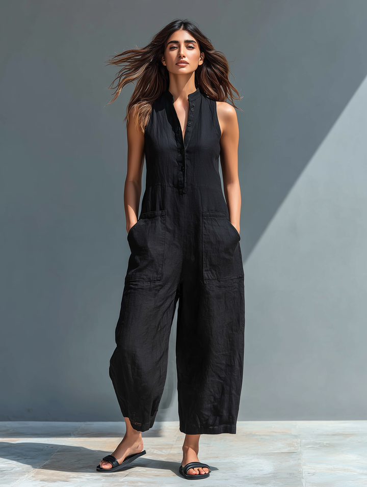 Livia | Eleganter Ärmelloser Damenoverall mit Stehkragen 0