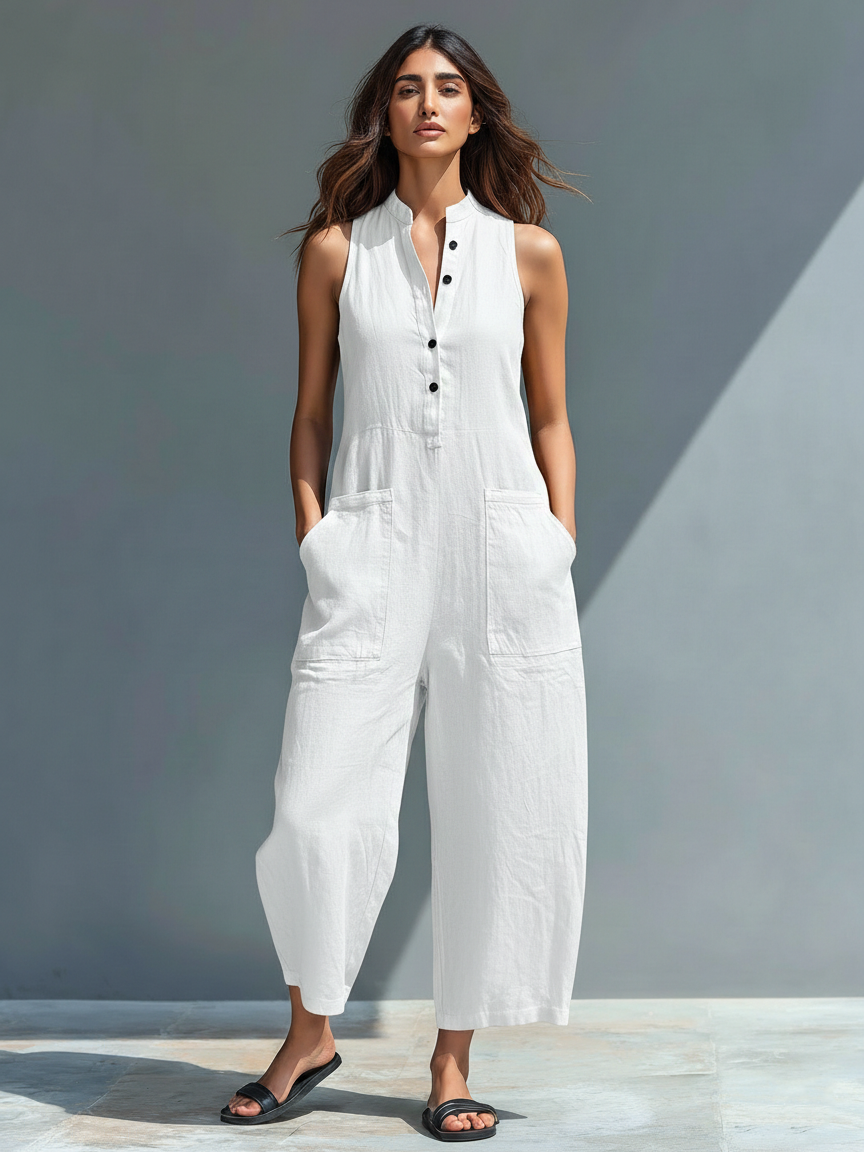Livia | Eleganter Ärmelloser Damenoverall mit Stehkragen 6