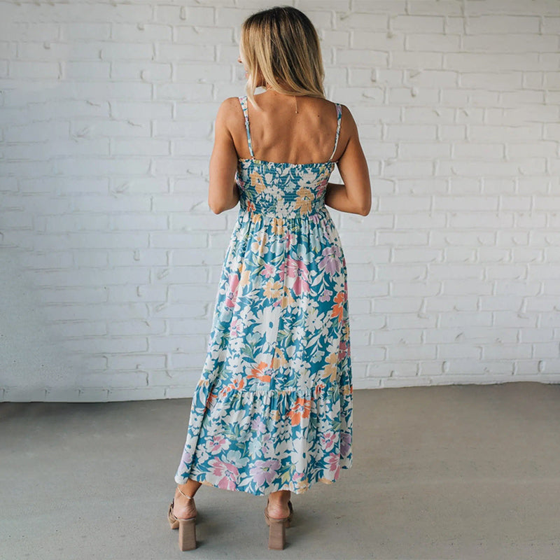 Livia | Fließendes Blumenmuster Maxikleid mit Verstellbaren Trägern 2