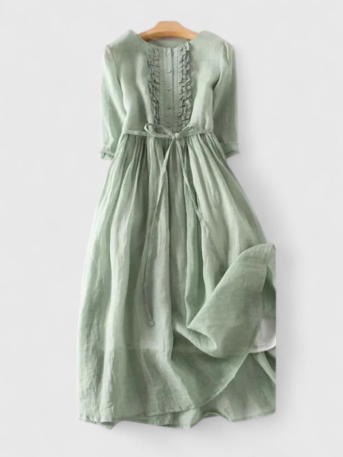 Livia | Zeitlos Elegantes Midi-Damenkleid aus Baumwoll-Leinen-Mischung 0