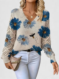 Katrin | Elegant Floral Knit Sweater with V-Neck