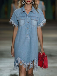 Juliane | Casual mini dress with collar and dynamic fringe details