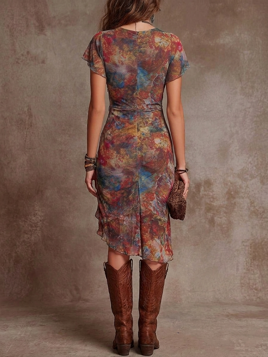 LunaStyle | Elegantes Plissee Midikleid mit V-Ausschnitt 2