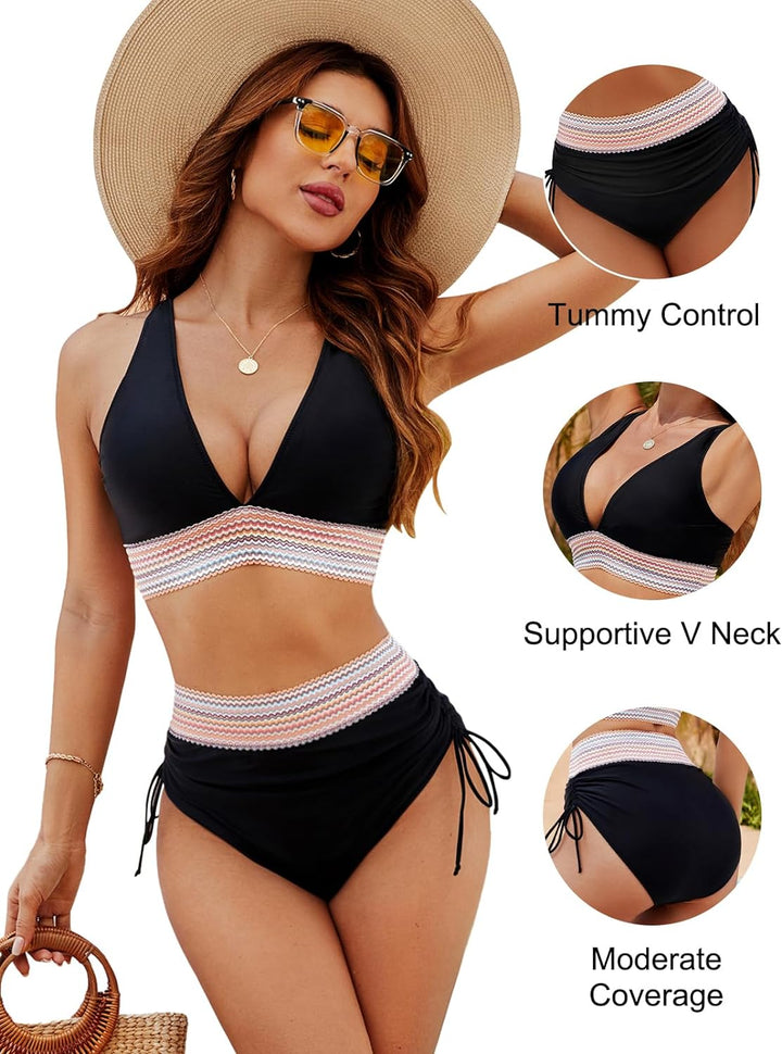 Luna | Elegant Highwaist Bikini Set mit V-Ausschnitt und Bauchkontrolle 4