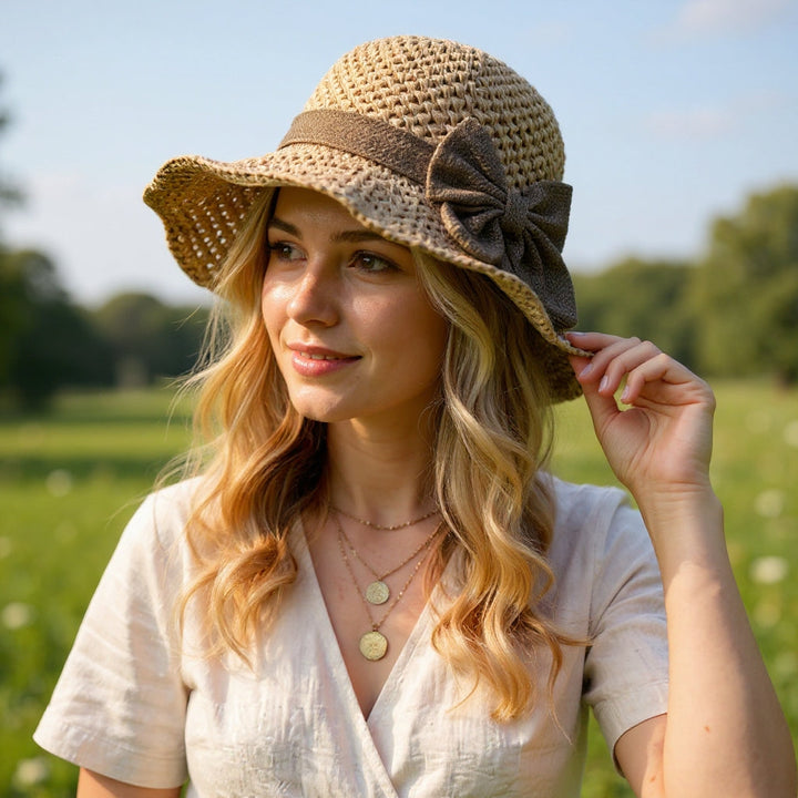 Luna | Eleganter, handgefertigter Sonnenhut mit Vintage-Schleife 2