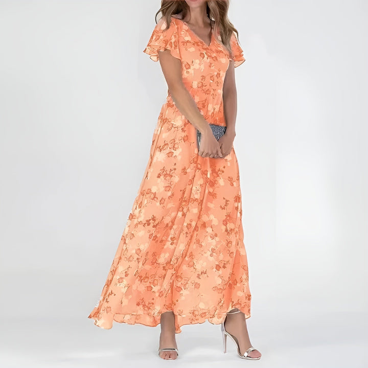 Lunara | Elegantes Aquarell-Blumendruck Maxi Kleid 0