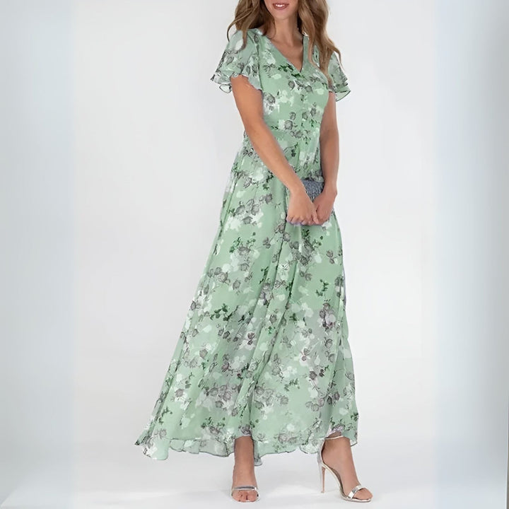 Lunara | Elegantes Aquarell-Blumendruck Maxi Kleid 2
