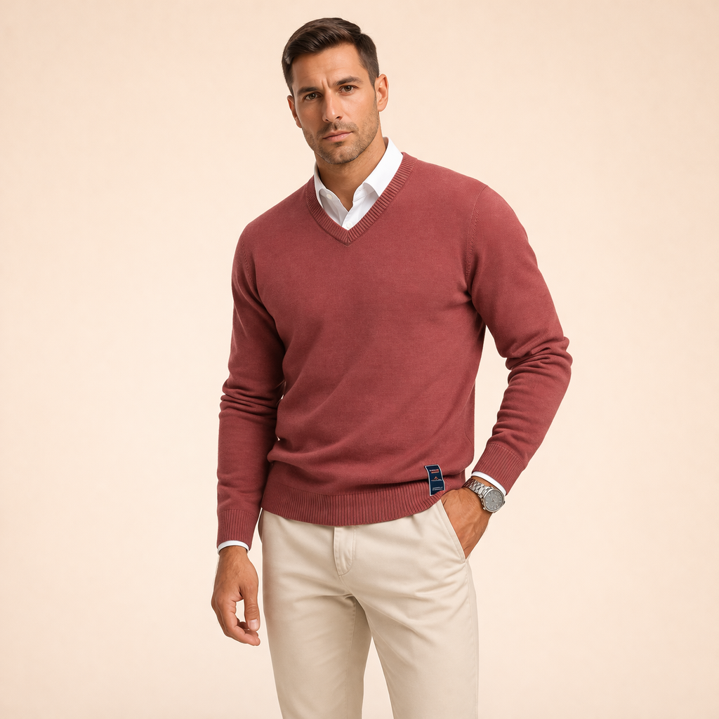 Luuk | Weicher Pullover aus Baumwollmischung mit V-Ausschnitt 4