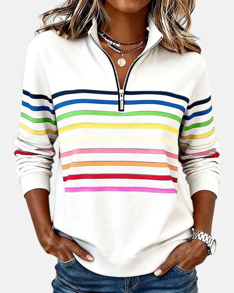 Madison | Damen-Sweatshirt mit Viertelreißverschluss, gestreift, langärmlig 2