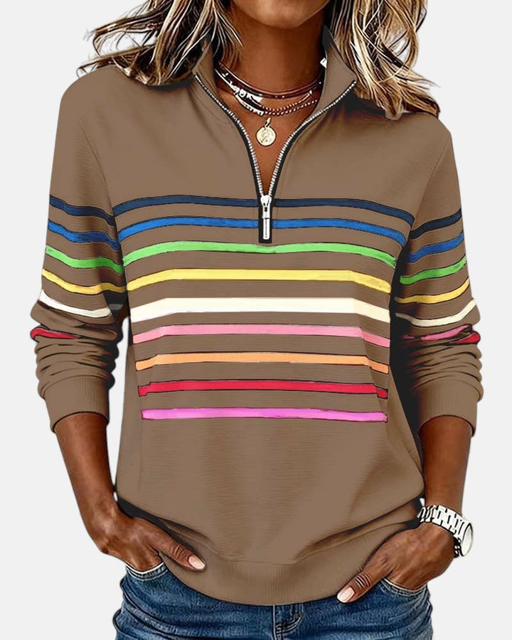 Madison | Damen-Sweatshirt mit Viertelreißverschluss, gestreift, langärmlig 4