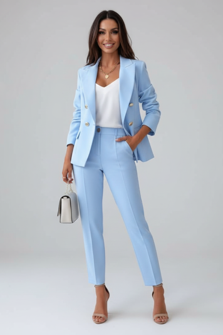 Mara | Eleganter Damenanzug Schwarz – Maßgeschneiderter Zweireiher Blazer mit Gerader Hose 0