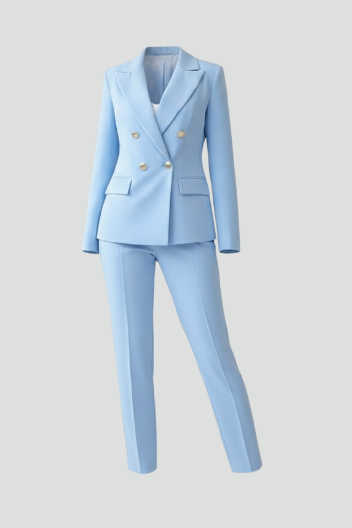 Mara | Eleganter Damenanzug Schwarz – Maßgeschneiderter Zweireiher Blazer mit Gerader Hose 1