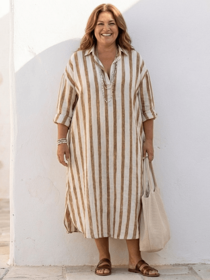 Mavena | Elegantes Gestreiftes Langarm-Hemdblusenkleid 7