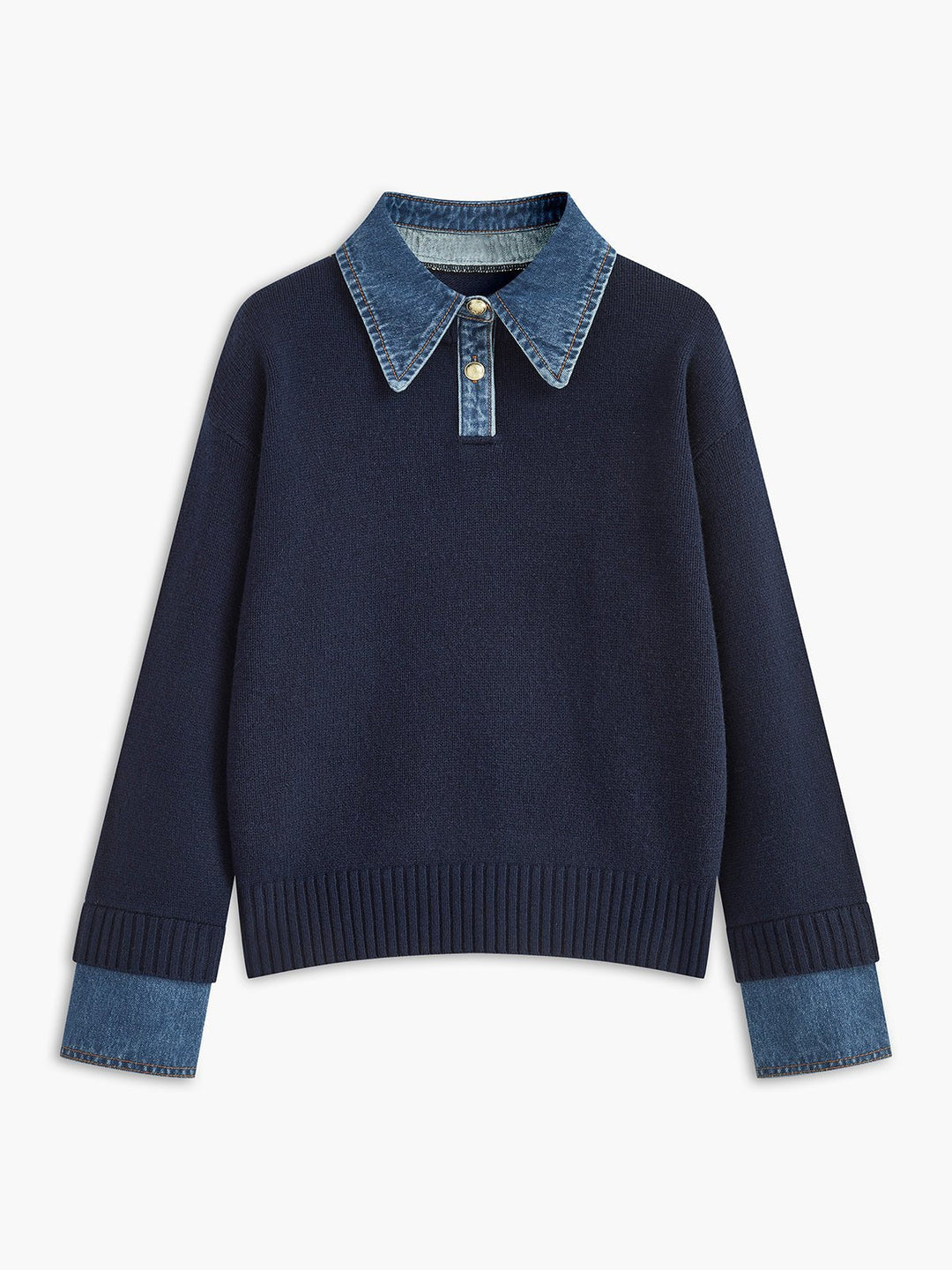 Mia | Damen-Polopullover aus Strick mit Jeanskragen 0