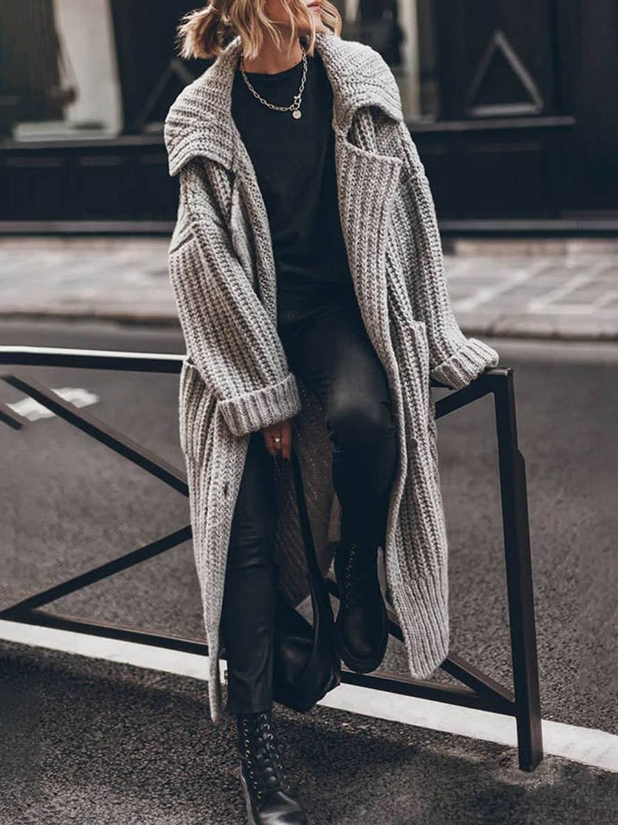 Mia | Oversize-Strickjacke für Damen mit grob gestricktem Rippstrick und langem Revers 0