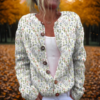 Michelle | Künstlerische Frühlings-Strickjacke Mit Blumenprint