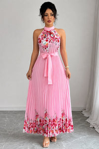 Lilly | Elegant and Airy Pleated Midi Dress with Halter Neck