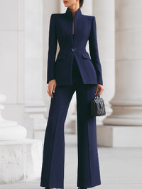 Maria| Elegant suit with structured blazer and wide-leg pants