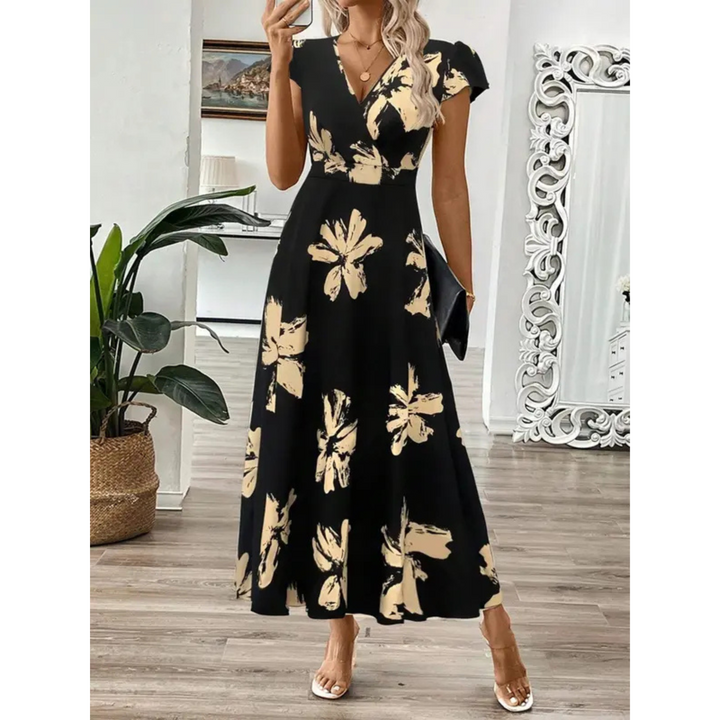 Mira | Elegantes Wickel Maxikleid mit Auffälligem Blatt-Print 0