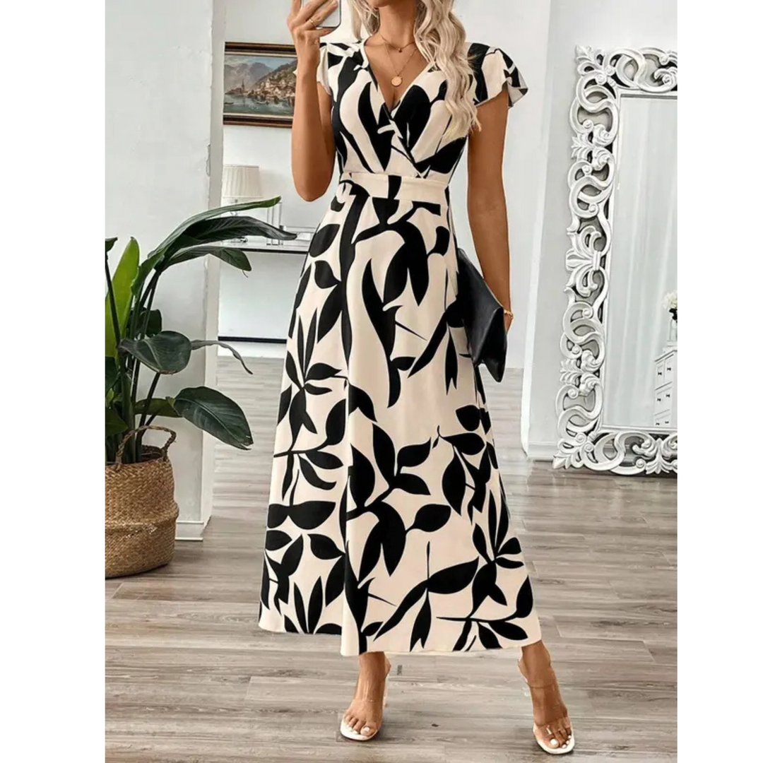 Mira | Elegantes Wickel Maxikleid mit Auffälligem Blatt-Print 2